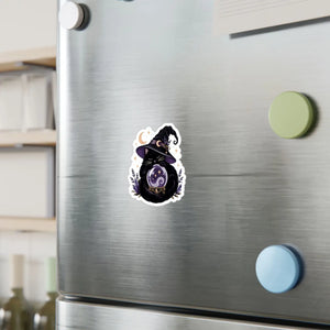 Mystical witch cat crystal ball kiss-cut vinyl decal - home decor decals