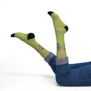 Floral Bouquet Sublimation Socks — Green Vintage Flower Crew Socks