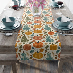 Autumn Pumpkins Table Runner — Fall Harvest Thanksgiving Kitchen Decor