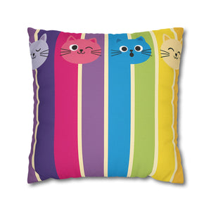 Rainbow Cat Stripe Pillowcase — Colorful Cute Cat Throw Pillow Cover