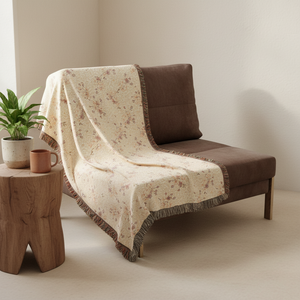 Woven Blanket — Reversible Cozy Throw with Neutral Floral & Speckled Night Sides