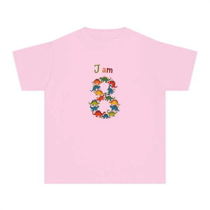 DipaliZ I Am 8 dinosaur kids birthday tee - flat blocks of green and coral with no outline