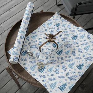 Winter Blue Feather Wrapping Paper Roll — Elegant Feather & Pinecone Gift Wrap