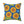 A square throw pillow featuring a playful cartoon sunflower pattern on a blue background. The sunflowers have expressive faces, with yellow petals, orange-brown centers, green leaves, and small blue flowers.