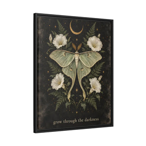Framed canvas wall art luna moth “grow through the darkness” botanical decor - printable