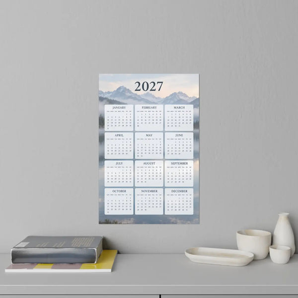 Mountain lake 2027 calendar wall decal by DipaliZ in slate and pale grey