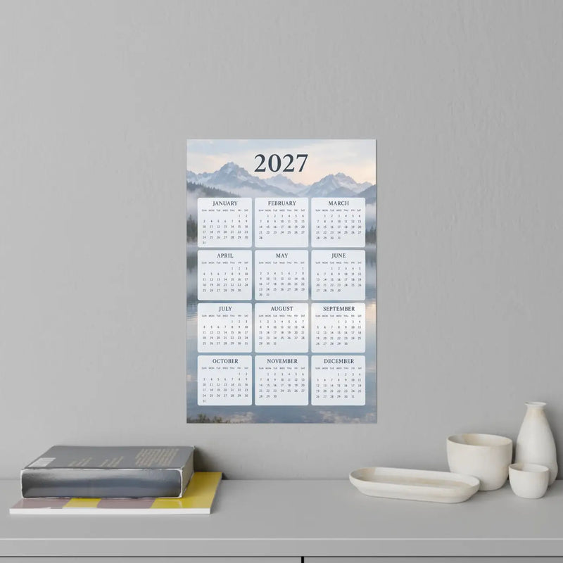 2027 Mountain Lake Wall Calendar Decal — Yearly Planner Wall Decal