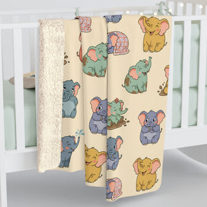 Cute Pastel Elephant Sherpa Blanket — Cozy Nursery Throw for Kids & Baby Shower Gift