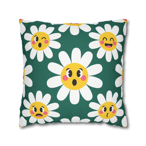 Emotive Daisy Throw Pillowcase — Cute Emoji Flower Decorative Pillow Cover