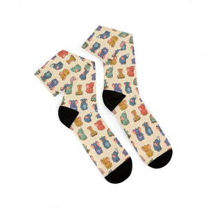 Cute Pastel Bear Pattern Sublimation Socks — Cozy Novelty Crew Socks for Women & Men