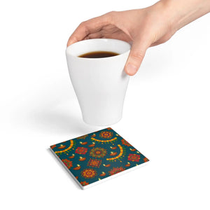 Diwali diyas and marigold mandala ceramic coaster - coasters