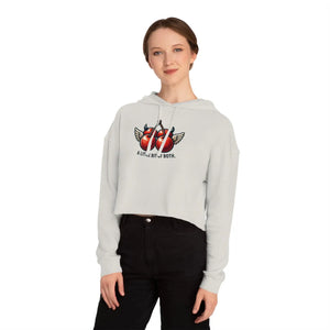 Women’s cropped hoodie with devil-horn cherries - sweatshirts