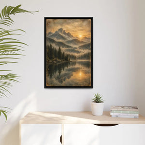 Framed canvas mountain lake sunset landscape wall art - printable