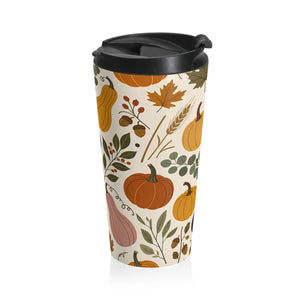 15 oz stainless steel travel mug with fall harvest art