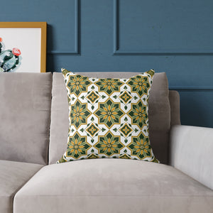 Green and Gold Geometric Floral Accent Pillow