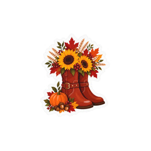 Kiss-cut vinyl decal – fall sunflower boots pumpkins & autumn floral sticker - home decor decals