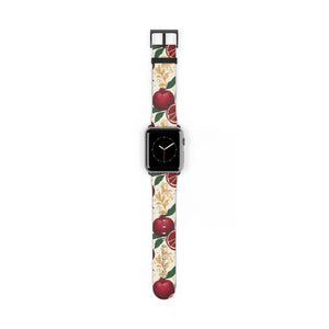Pomegranate floral apple watch band, botanical red fruit print - bands