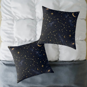 Celestial Constellation Square Pillow — Starry Night Moon & Constellations Throw Pillow