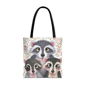 Three Racoons, All Over Print Tote Bag