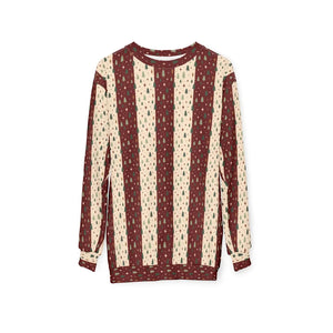 Holiday Patchwork Stripe Sweatshirt — Cozy Vintage Christmas Pattern