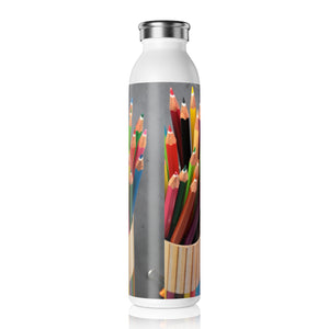 Back to school color pencils and school supplies, Slim Water Bottle