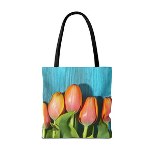 Tulips on blue tote bag - bags
