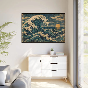 Framed canvas wall art vintage japanese great wave ocean print - printable