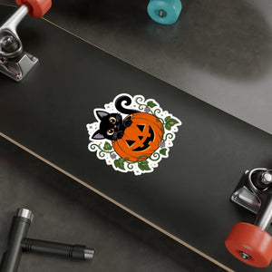 Halloween black cat pumpkin kiss-cut vinyl decal - home decor decals