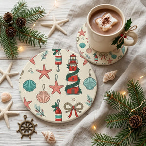 Christmas coastal ornaments ceramic coaster - coasters