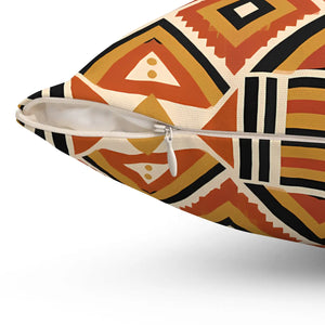 Geometric Afrohemian Tribal Throw Pillow — Rust & Mustard Aztec Pattern
