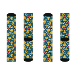 Rubber Duck Pattern Socks — Cute Yellow Duck Sublimation Crew Socks
