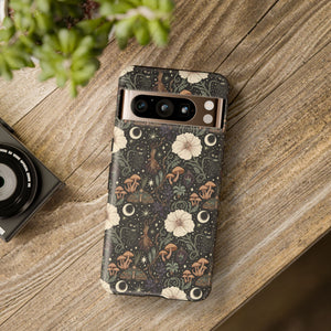 Mystic Night Floral Phone Case — Moon, Moths & Mushroom Pattern Tough Case
