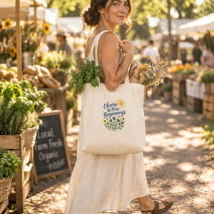 Personalized, Embroidered 'Cheers to New Beginnings' Floral Tote