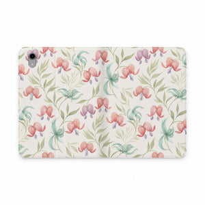 Floral Watercolor Tablet Folio Case — Pink Bleeding Heart Pattern