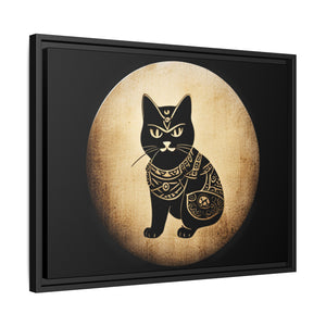 Japanese Samurai Cat Tattoo, Kawaii Ninja Cat in a vintage look, Matte Canvas, Black Frame