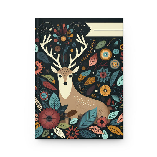 A Deer with flowers and a label, Hardcover Journal Matte