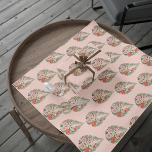 Floral pink wrapping paper roll, romantic rose pattern gift wrap