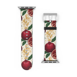 Pomegranate floral apple watch band, botanical red fruit print - bands