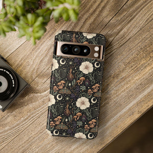 Mystic Night Floral Phone Case — Moon, Moths & Mushroom Pattern Tough Case