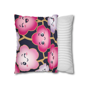 Kawaii Pink Blossom Pillowcase — Cute Floral Decorative Throw Pillow