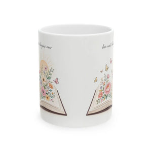 Floral Open Book Ceramic Mug — Inspirational Quote Coffee Cup (11oz/15oz)