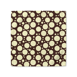 A square bandana featuring a repeating pattern of cream-colored polka dots on a dark brown background, displayed flat against a white backdrop.