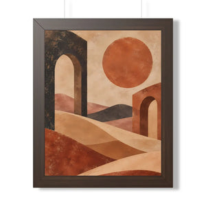 Framed Vertical Poster — Desert Arch Abstract Print (Warm Terracotta Sun)