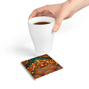 Diwali festival ceramic coaster – colorful rangoli and diya design - coasters