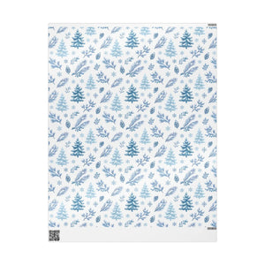 Winter Blue Feather Wrapping Paper Roll — Elegant Feather & Pinecone Gift Wrap