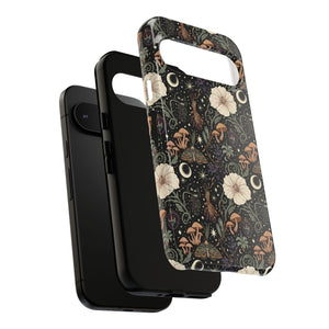 Mystic Night Floral Phone Case — Moon, Moths & Mushroom Pattern Tough Case
