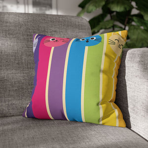 Rainbow Cat Stripe Pillowcase — Colorful Cute Cat Throw Pillow Cover