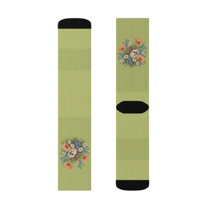 Floral Bouquet Sublimation Socks — Green Vintage Flower Crew Socks