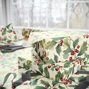 Holiday Holly Wrapping Paper Roll — Vintage Green & Red Mistletoe Pattern