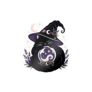 Mystical witch cat crystal ball kiss-cut vinyl decal - home decor decals